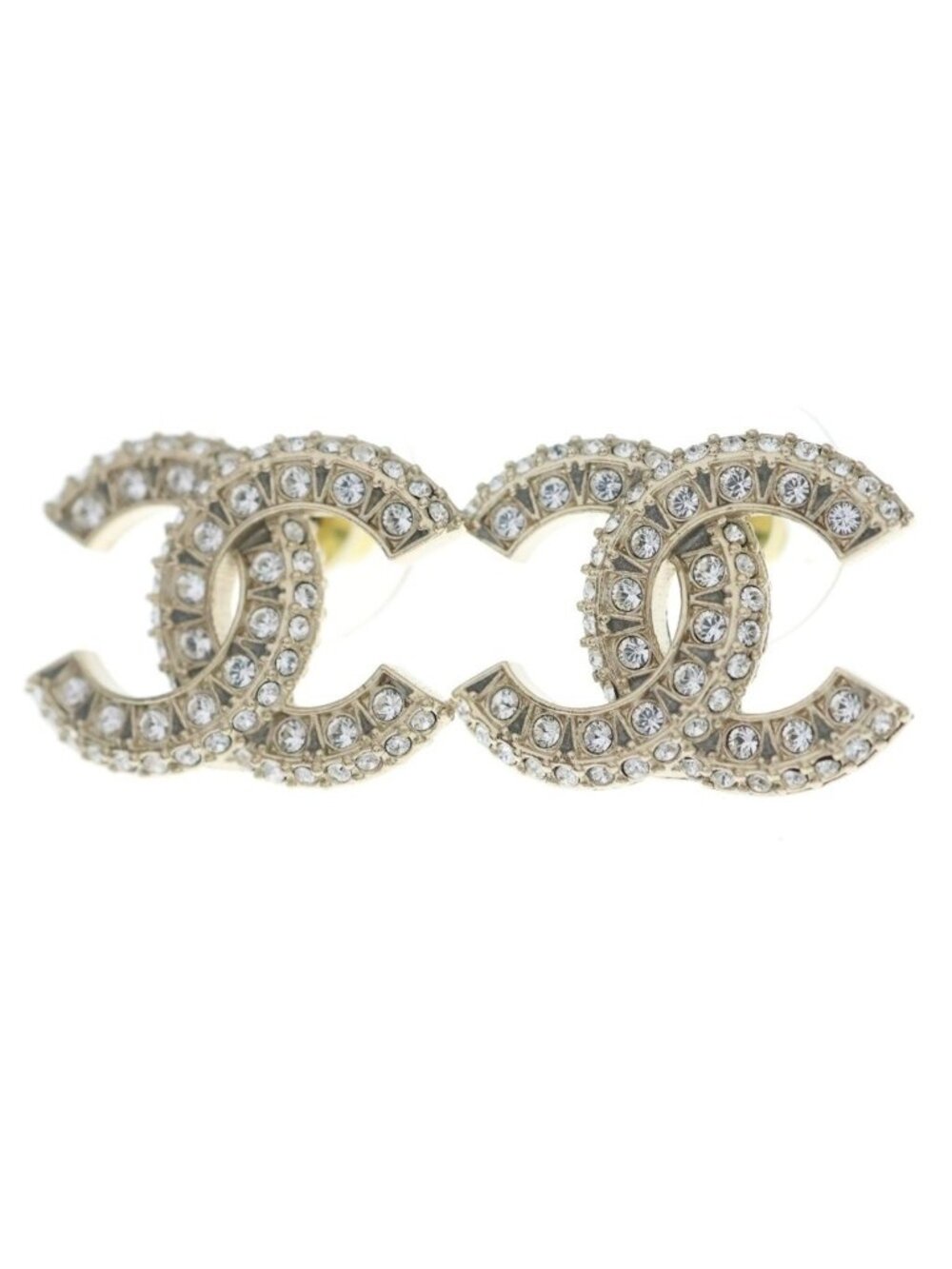 Chanel CC Logo Rhinestone Earrings Gold
